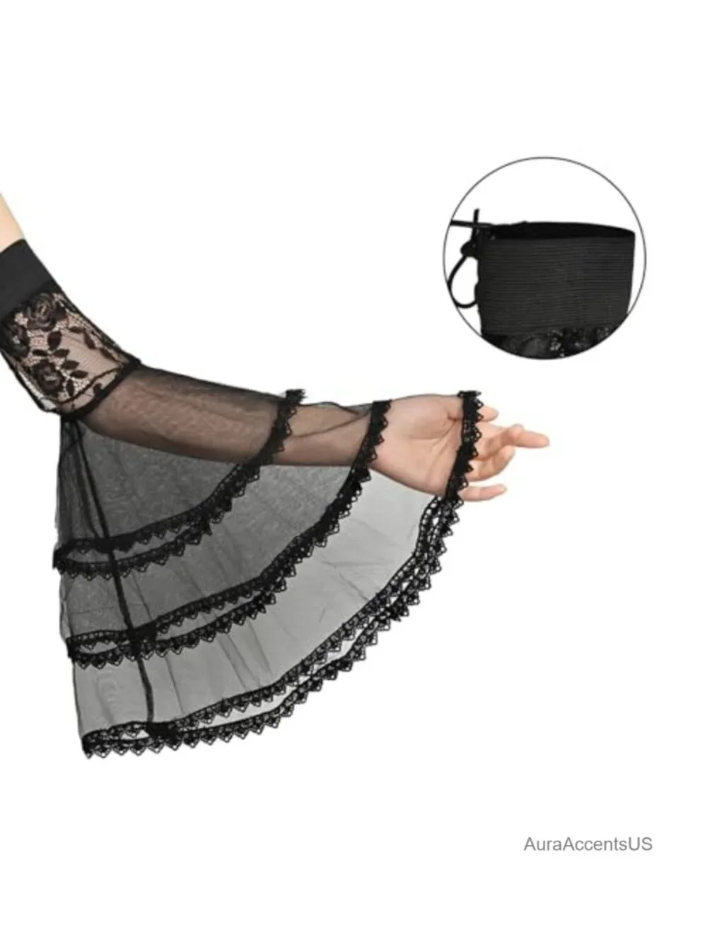 Victorian Lace Tulle Detachable Arm Sleeves for Women Halloween Wedding